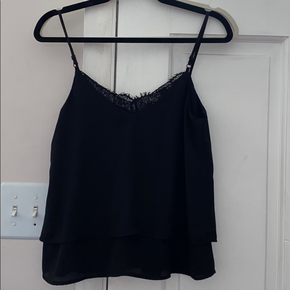 Layered lace black tank top